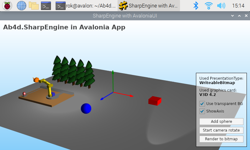 Vulkan based Ab4d.SharpEngine screenshot on Raspberry Pi 4 - Avalonia UI app