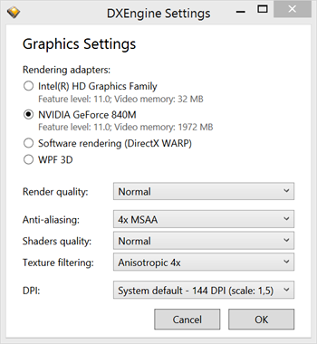 DXEngineSettings Window