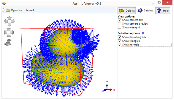 AssimpViewer with shown bounding box, normals and triangles