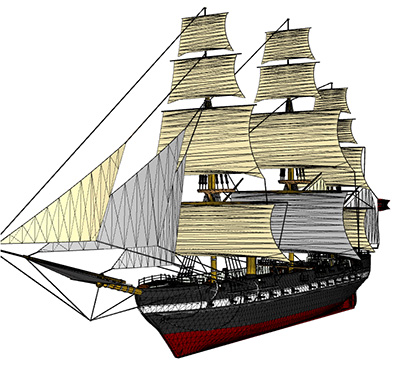 Wireframe ship model rendered with Ab3d.DXEngine