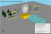 Different options to render transparent 3D objects (using alpha blending, alpha-clipping or alpha-to-coverage).