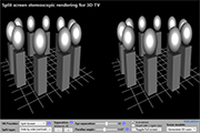 Split-screen stereoscopic rendering for 3D TV.