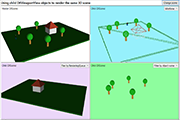 Rendering the same 3D scene in different views with different cameras and rendering settings.