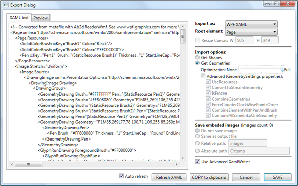 Paste2Xaml ExportDialog