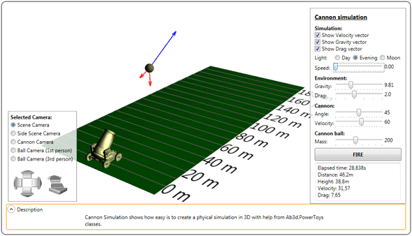Ab3d.PowerToys - Cannon simulation