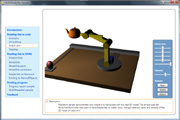 Sample shows a 3D robot arm that is controlled by sliders