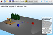Ab4d.SharpEngine in an Avalonia UI application on Rasberry PI 4 (Multi-SceneNodes sample)