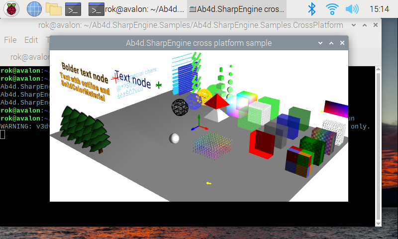Ab4d.SharpEngine in a generic SDL / Glfw application on Rasberry PI 4