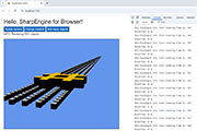 Pre-alpha version of Ab4d.SharpEngine running in Blazor WebAssembly - showing performance test that renders 5001 individual objects (no instancing) in 10 ms