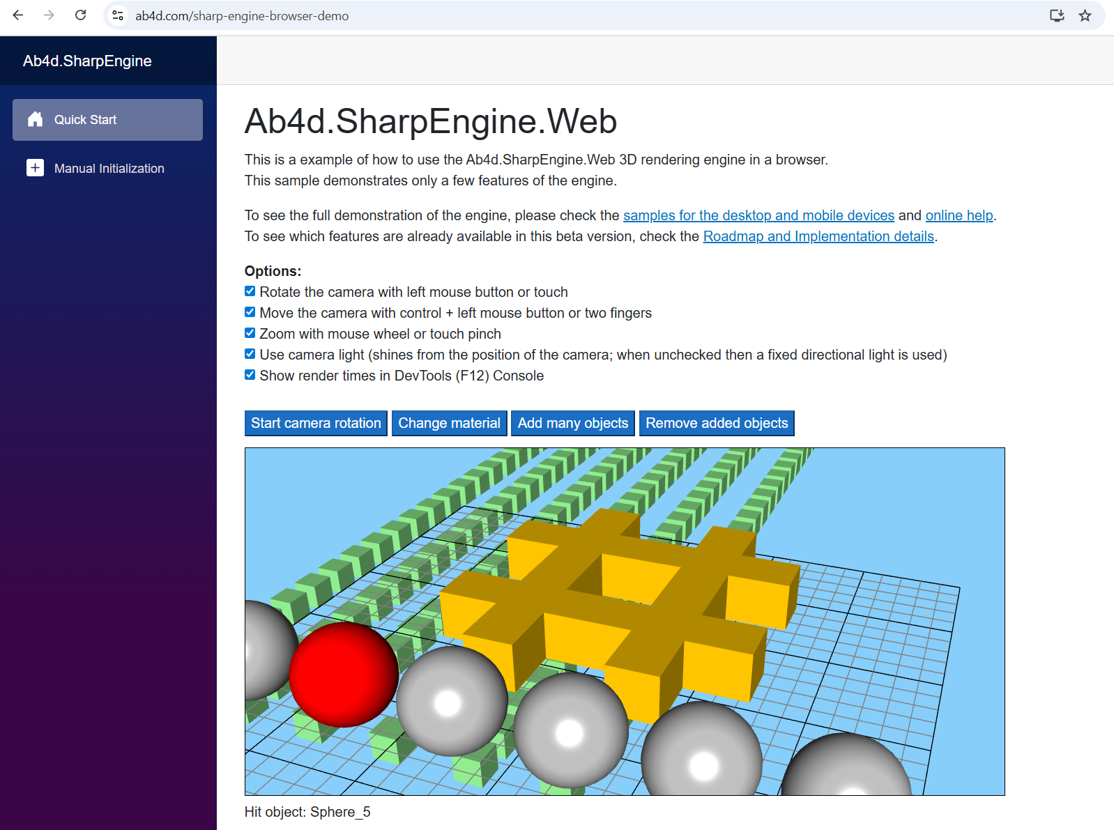 3D scene rendered with SharpEngine in a browser