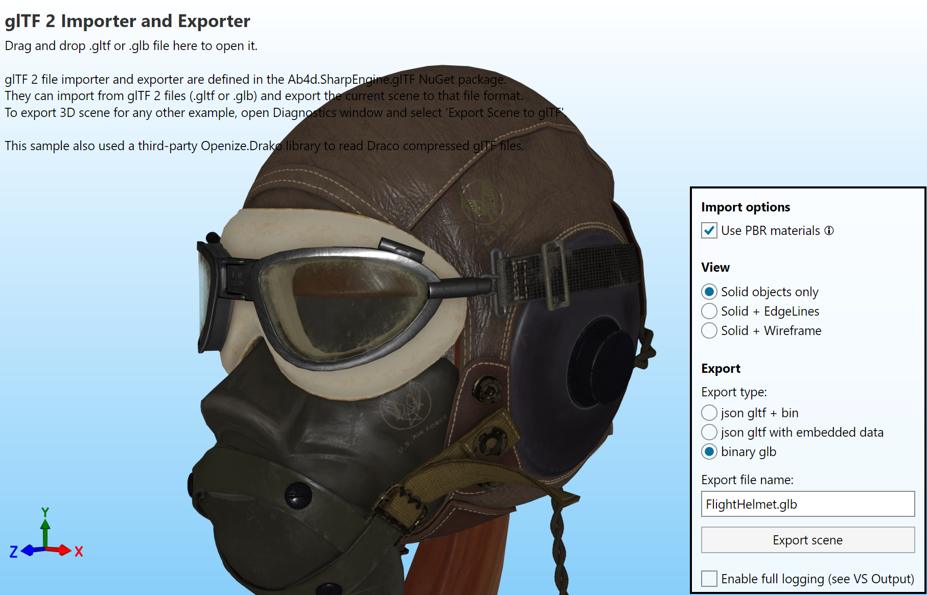 Flight helmet PBR model with Ab4d.SharpEngine