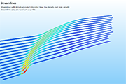 Streamlines with different colors based on simulation results (for examples, showing stream density)