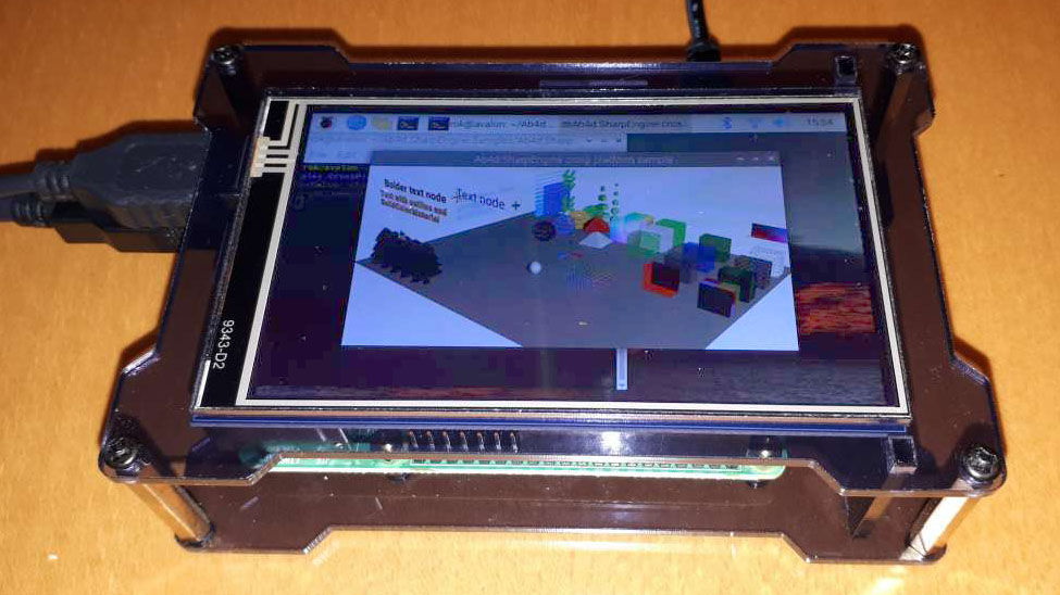 Photo of cross-plaform Vulkan based Ab4d.SharpEngine on Raspberry Pi 4 with a touch screen