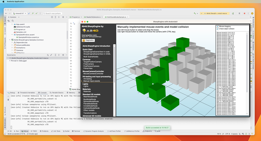 Ab4d.SharpEngine in an Avalonia UI application on macOS (Input events sample)