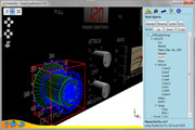 Showing details of selected object - bounding box in red, triangles in green and normals in blue.