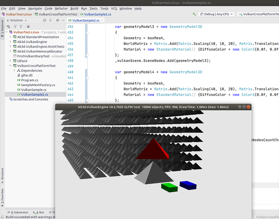 Early preview of Vulkan rendering engine for .Net running on Linux