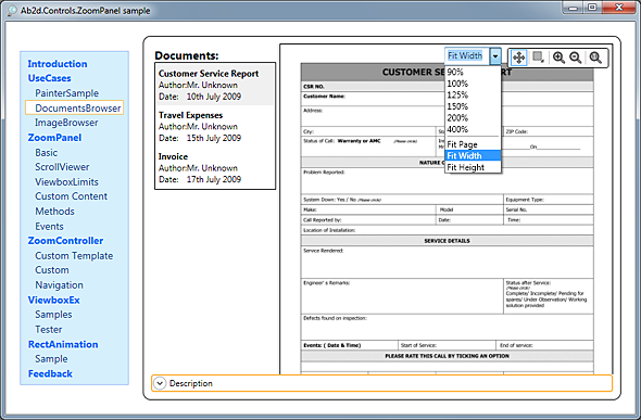 ZoomPanel Documents Browser