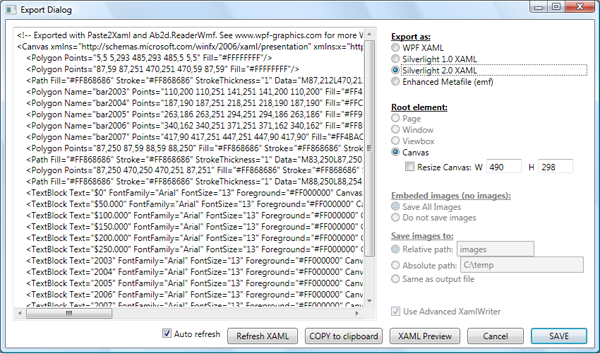 Paste2Xaml export options